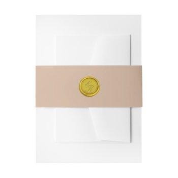 elegant gold monogram wax seal beige wedding invitation belly band