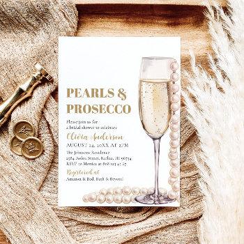 elegant gold pearls and prosecco bridal shower invitation