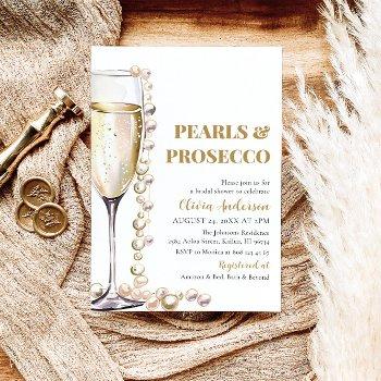 elegant gold pearls and prosecco bridal shower invitation