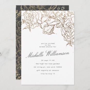 elegant gray modern gold pampas bridal shower invitation
