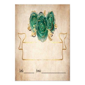 Elegant Green Rose Gold Parchment Folded Table Place Card Front View