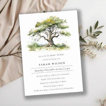 elegant green watercolor oak tree bridal shower invitation