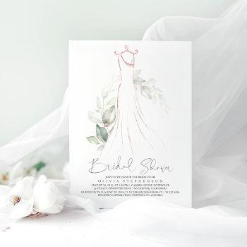 elegant greenery and wedding dress bridal shower i invitation