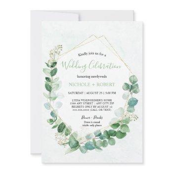 elegant greenery + gold wedding celebration invitation