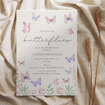 elegant he gives me butterflies bridal shower invitation