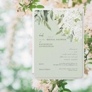 elegant hydrangea light sage bridal shower  invitation