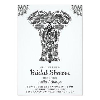 Elegant Indian Henna Elephant Bridal Shower Invite Front View