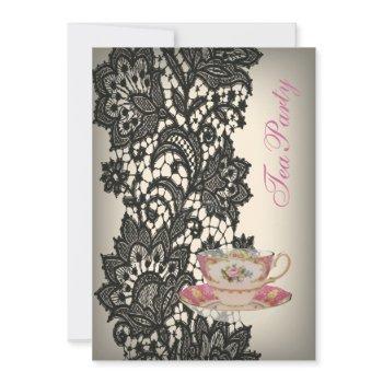 elegant lace beige vintage bridal tea party invitation