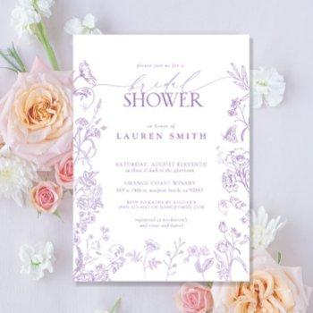 elegant lavender victorian floral bridal shower invitation