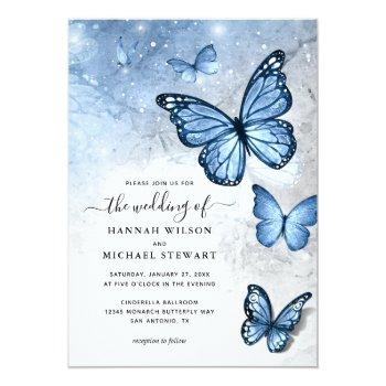 Elegant Light Baby Blue Butterfly Wedding Real Foil Invitation Front View