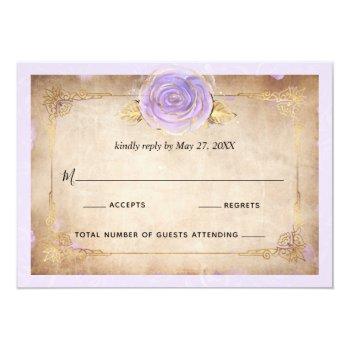 Elegant Light Purple And Gold Rose Parchment Rsvp Card Front View