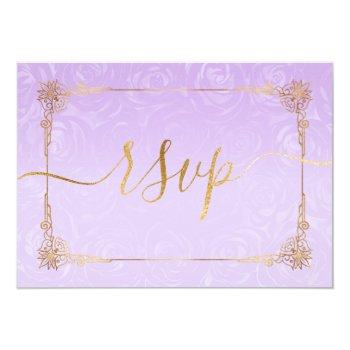 Elegant Light Purple And Gold Rose Parchment Rsvp Card Front View