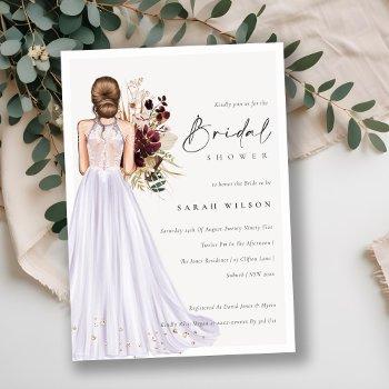 elegant lilac wedding gown bridal shower invite