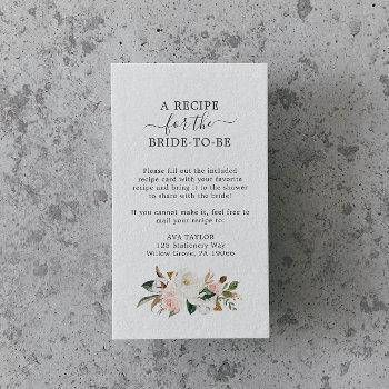 Elegant Magnolia | White And Blush Recipe Request Enclosure Card Front View