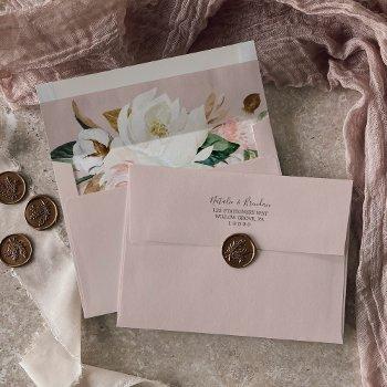 elegant magnolia white & blush wedding invitation envelope