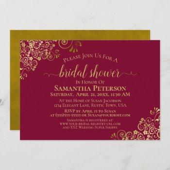 elegant maroon & gold lace frills bridal shower invitation