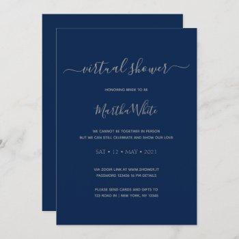 elegant minimal navy silver virtual bridal shower invitation