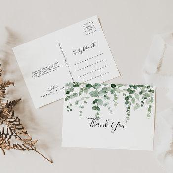 elegant minimalist green eucalyptus thank you  postcard