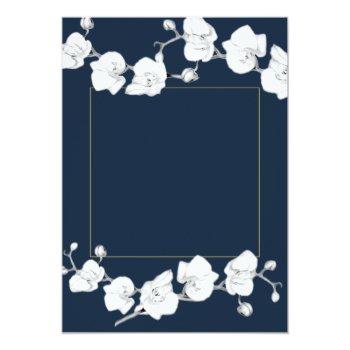 Elegant Modern Classic Orchids Navy Bridal Shower Foil Invitation Front View