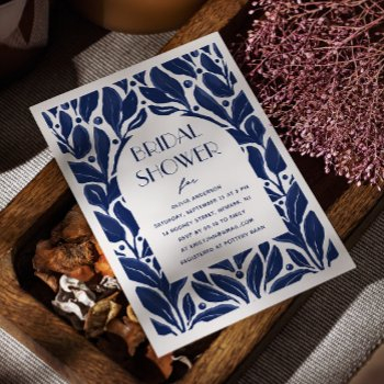 elegant modern navy blue floral bridal shower invitation