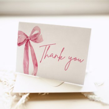elegant modern pink bow she's tying the knot thank you card