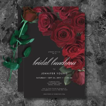 elegant moody blood roses floral bridal luncheon invitation