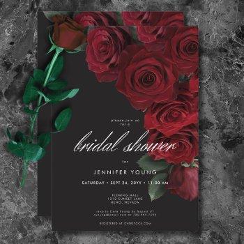 elegant moody blood roses floral bridal shower invitation