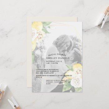 elegant muted photo lemons & floral bridal shower  invitation