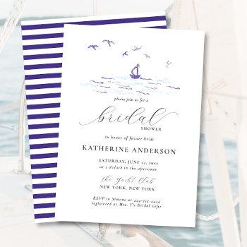 elegant nautical stripes modern boat bridal shower invitation