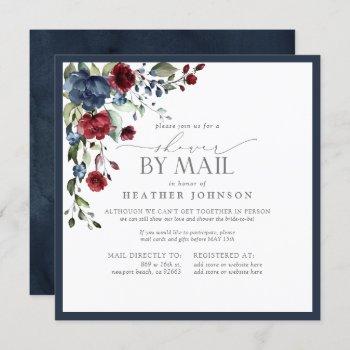 elegant navy blue burgundy botanical shower mail invitation