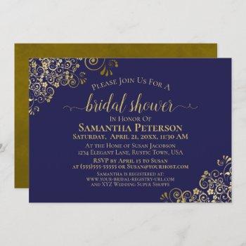 elegant navy blue & gold lace frills bridal shower invitation