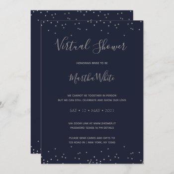 elegant navy blue silver virtual bridal shower invitation