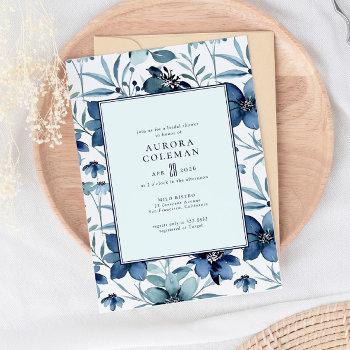 elegant navy blue teal floral bridal shower invitation