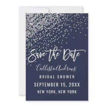 elegant navy silver glitter confetti bridal shower save the date