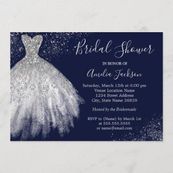 elegant navy wedding gown bridal shower invitation