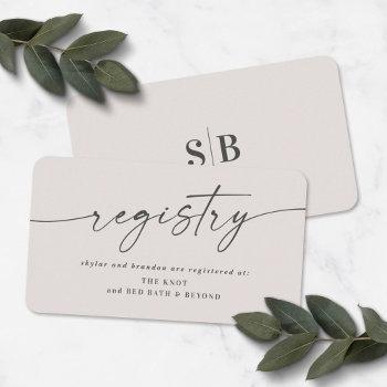 elegant off-white wedding shower gift registry enclosure card