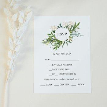 elegant olive greenery menu choice rsvp card