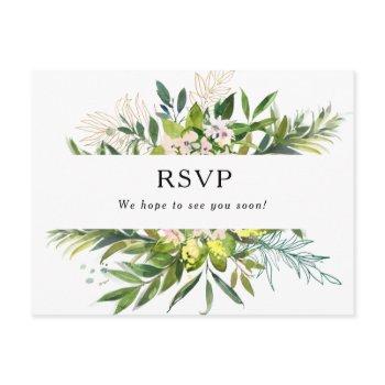 elegant olive greenery wedding rsvp postcard