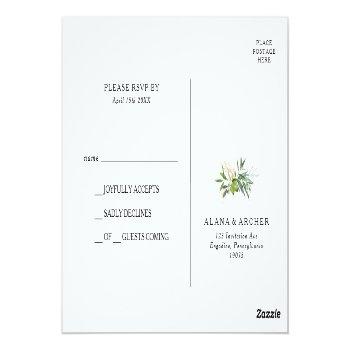 Elegant Olive Greenery Wedding Rsvp Postcard Front View