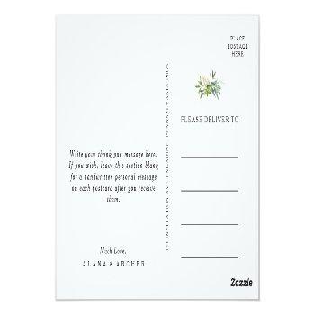 Elegant Olive Greenery Wedding Thank You Postcard Front View