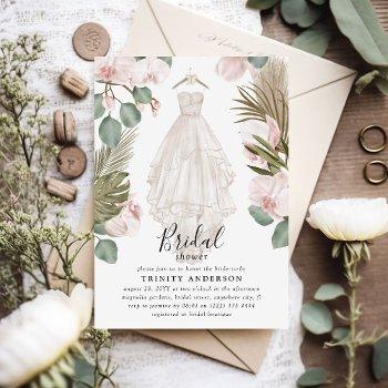 elegant orchid boho dry leaves bridal shower invitation