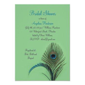 Elegant Peacock Bridal Shower (green) Invitation Front View