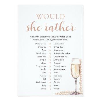 Elegant Pearls And Prosecco Would She Rather Game Invitation Front View