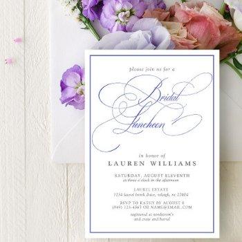 elegant periwinkle calligraphy bridal luncheon invitation