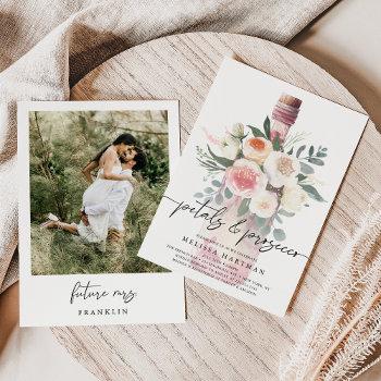 elegant photo petals & prosecco bridal shower invitation