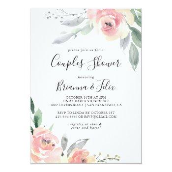 Elegant Pink Blush Floral Couples Shower Invitation Front View