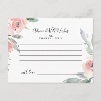 elegant pink blush floral wedding advice card