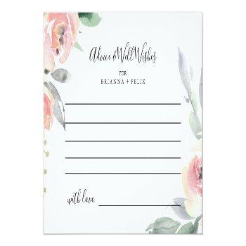 Elegant Pink Blush Floral Wedding Advice Card Front View