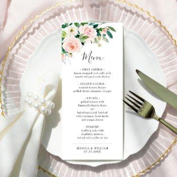 elegant pink blush flowers wedding dinner menu