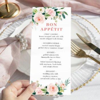 elegant pink blush flowers wedding dinner menu